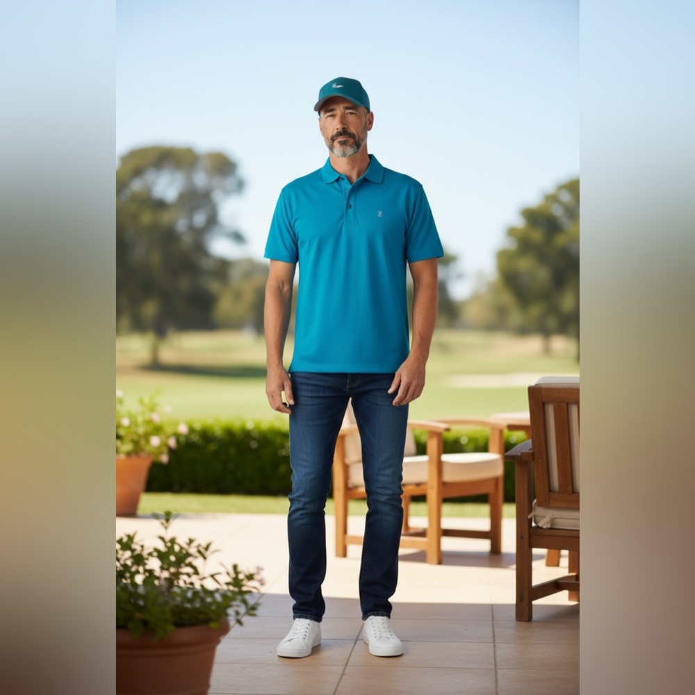 Izod Golf Teal Blue Polo Shirt Classic Style short sleeves size L lightweight